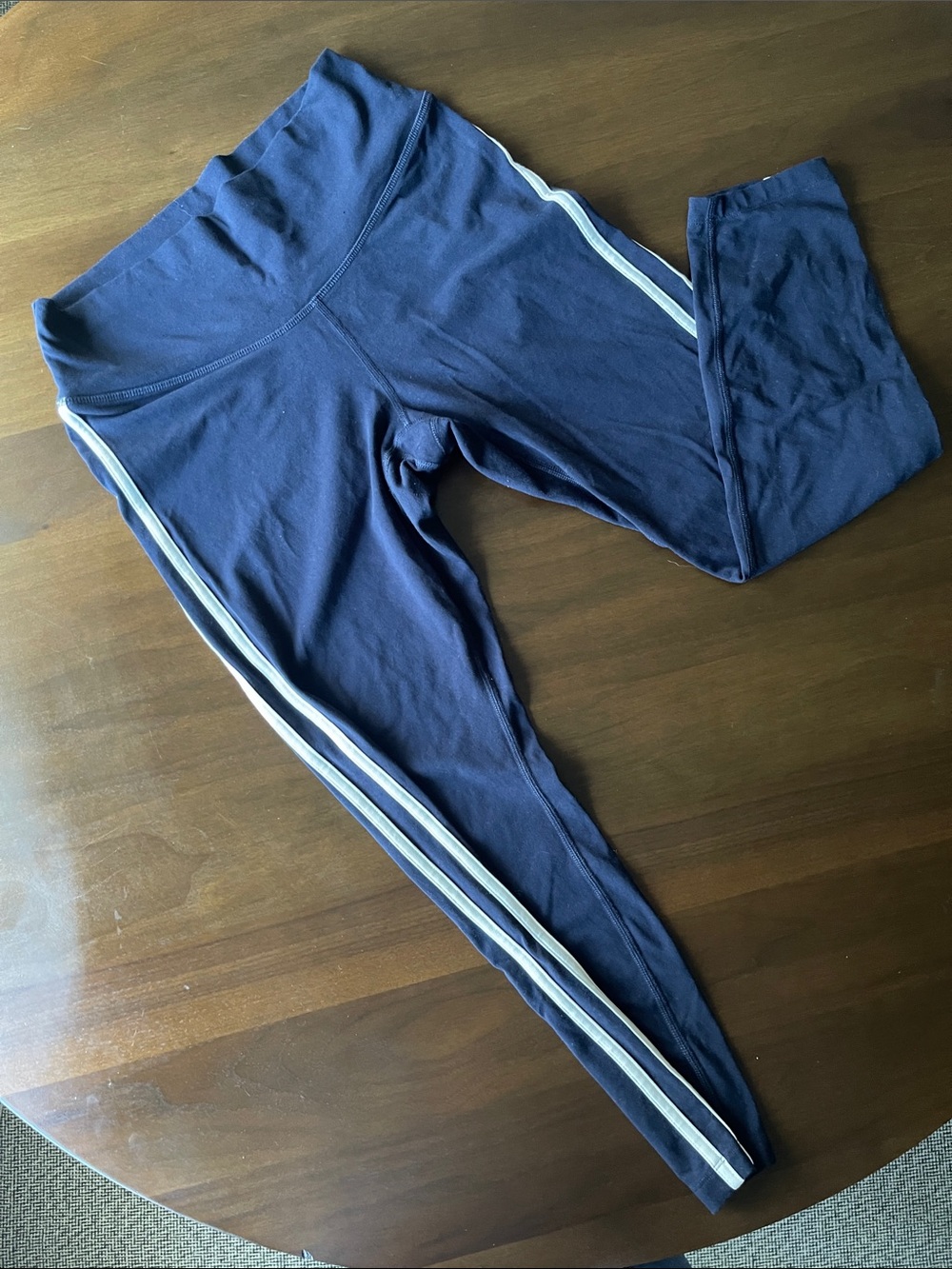 Women’s Navy Leggings with White Side Stripes - Classic Pull-On Fit